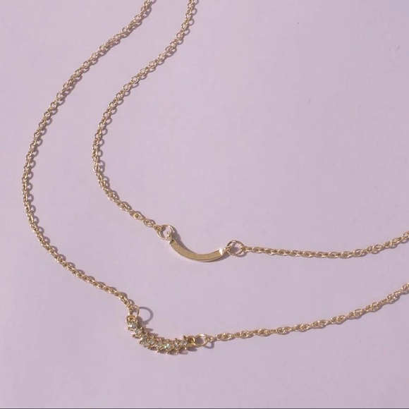 NWOT Gold Rhinestone Double Strand Necklace - Picture 5 of 6